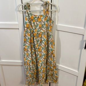 Tropical Midi Dress with cute Tie Straps and POCKETS!